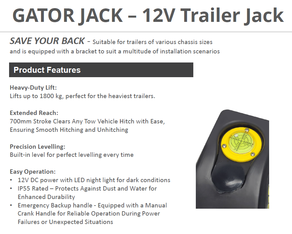 GATOR JACK –12V Trailer Jack